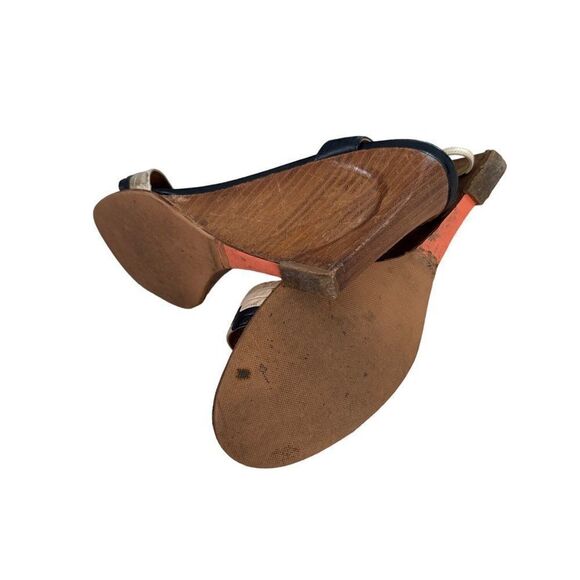 Fendi Leather Colorblock Pattern Wedge Heel Sandals Closure at Ankle - Picture 11 of 11